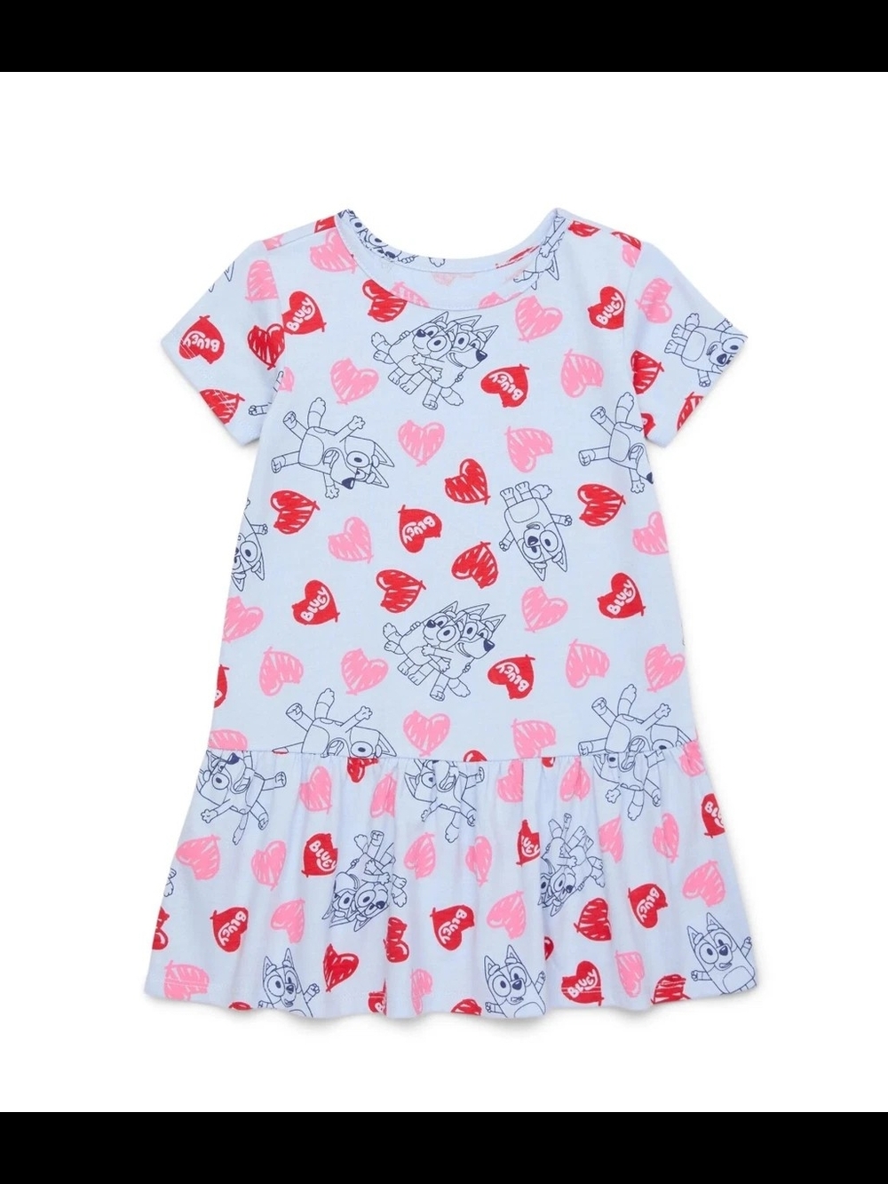 Girls Light Blue Character Heart Print Dress